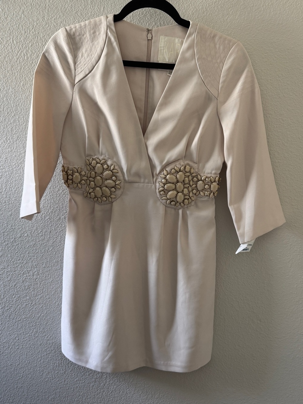 Karta Ivory Embellished V-Neck Long Sleeve Dress